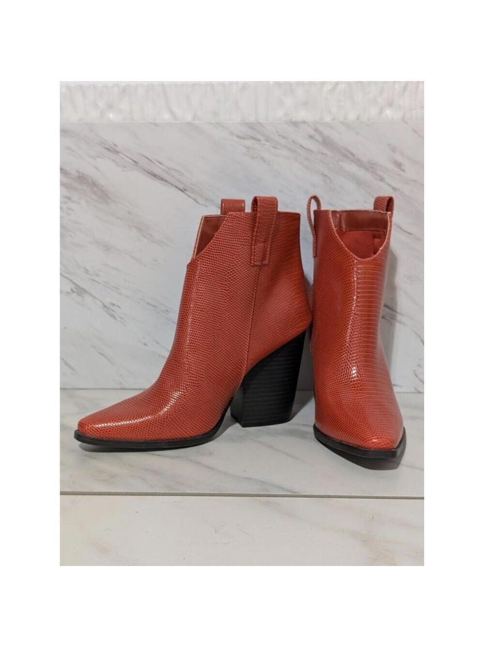 Versona Orange Faux Leather Pointed Toe Heeled Cowboy Style Boots Size 8